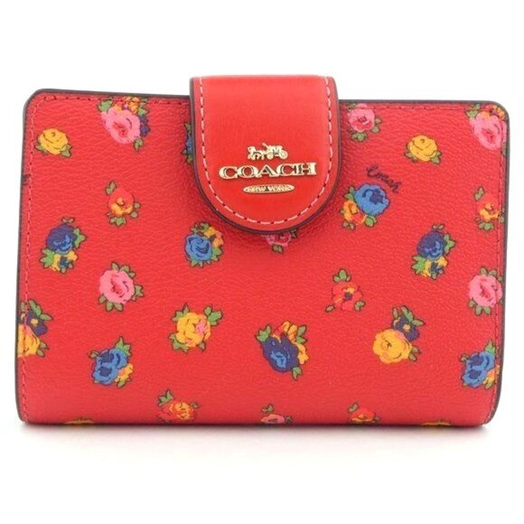 Coach Miami Red Mini Vintage Rose Medium Corner Zip Wallet NWT C9934 - Picture 1 of 4
